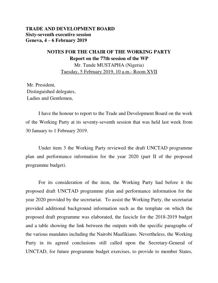 trade and development board sixty seventh executive