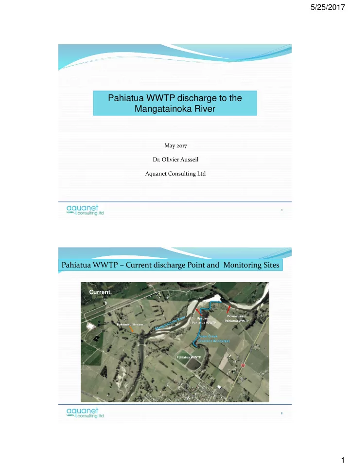 pahiatua wwtp discharge to the mangatainoka river