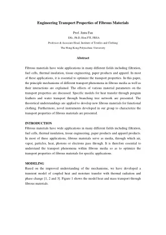 Engineering Transport Properties of Fibrous Materials  Prof. Jintu Fan  DSc, Ph.D, Hon.FTI, FRSA