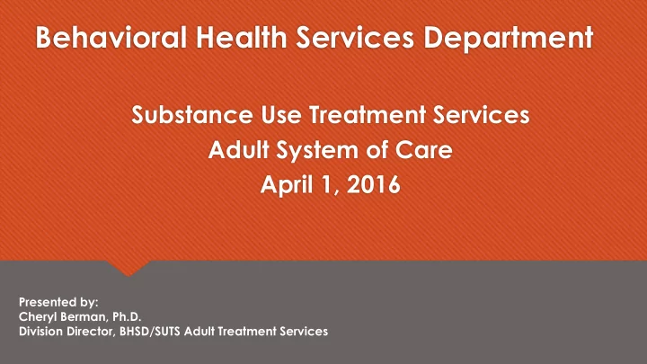 behavioral health services department