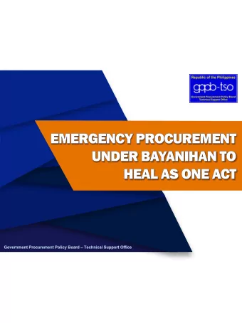 III.  Procedure for EP under  Bayanihan Act  IV.  GPPB Online Portal  V.  Direct Purchase from