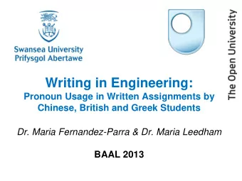 Writing in Engineering:  Pronoun Usage in Written Assignments by  Chinese, British and Greek