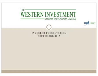 INVESTOR PRESENTATION  SEPTEMBER 2017  Disclaimer  The material contained in this presentation is