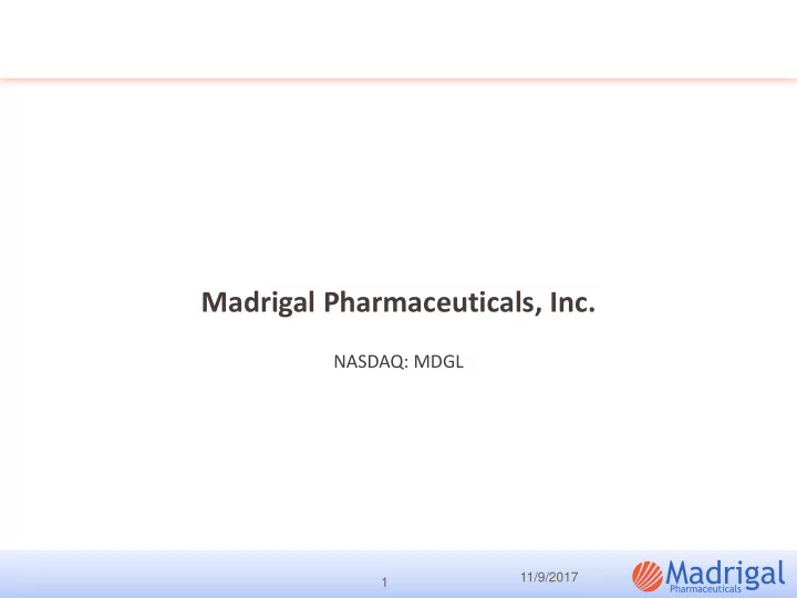 madrigal pharmaceuticals inc