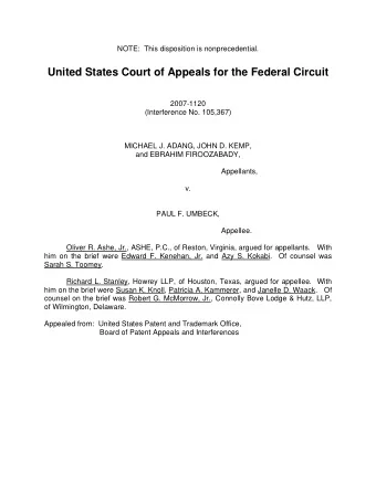 United States Court of Appeals for the Federal Circuit  2007-1120  (Interference No. 105,367)