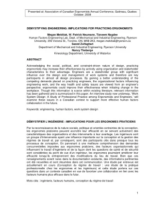 Presented at: Association of Canadian Ergonomists Annual Conference, Gatineau, Quebec  October,