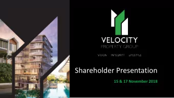 Shareholder Presentation  15 &amp; 17 November 2018  Dis  isclaimer  This presentation paper has