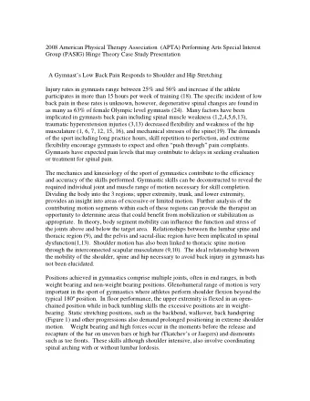 2008 American Physical Therapy Association  (APTA) Performing Arts Special Interest  Group (PASIG)