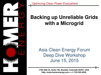 with a Microgrid  Asia Clean Energy Forum  Deep Dive Workshop  June 15, 2015  1790 30th St, Suite