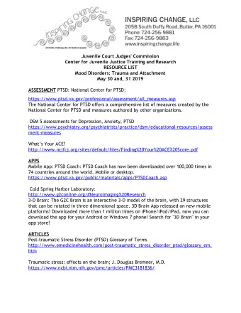 Juvenile Court Judges' Commission  Center for Juvenile Justice Training and Research  RESOURCE LIST