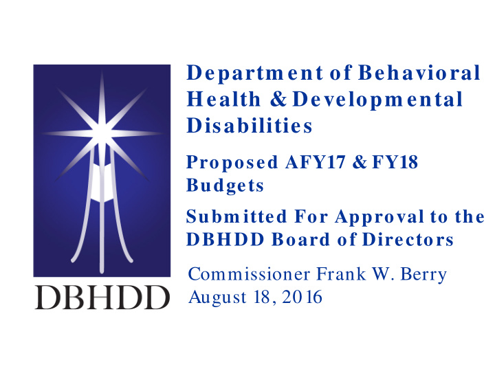 departm ent of behavioral health developm ental