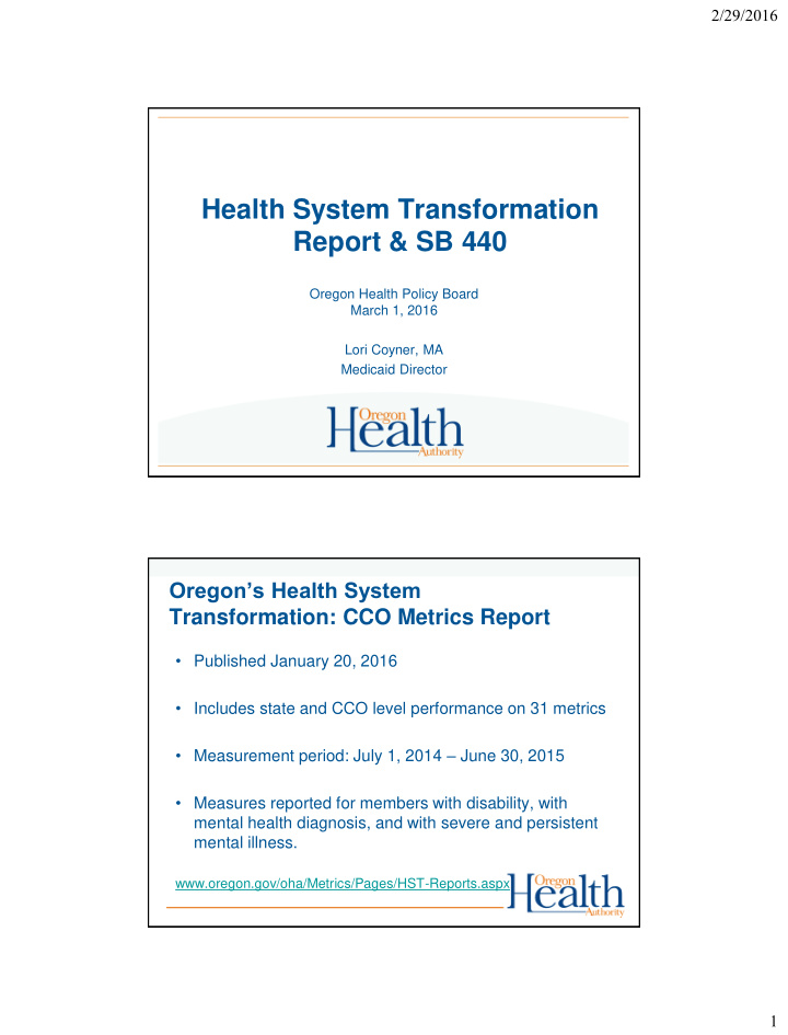 health system transformation report sb 440