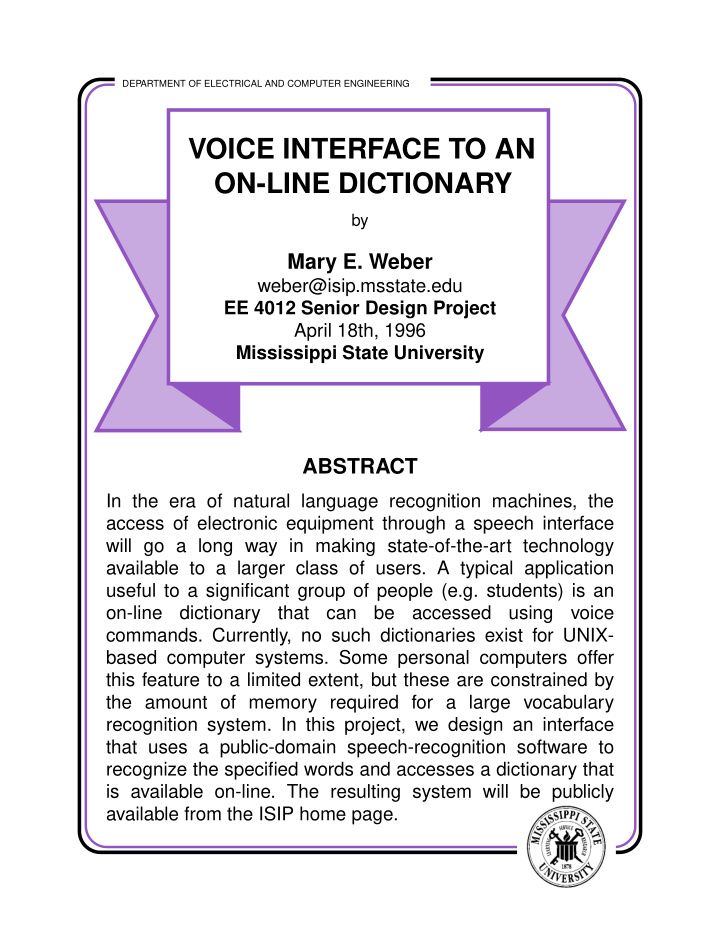 voice interface to an on line dictionary