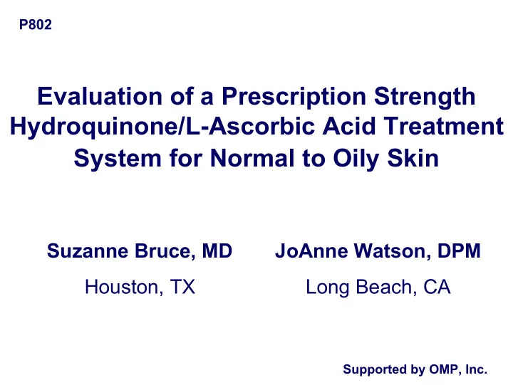 evaluation of a prescription strength hydroquinone l