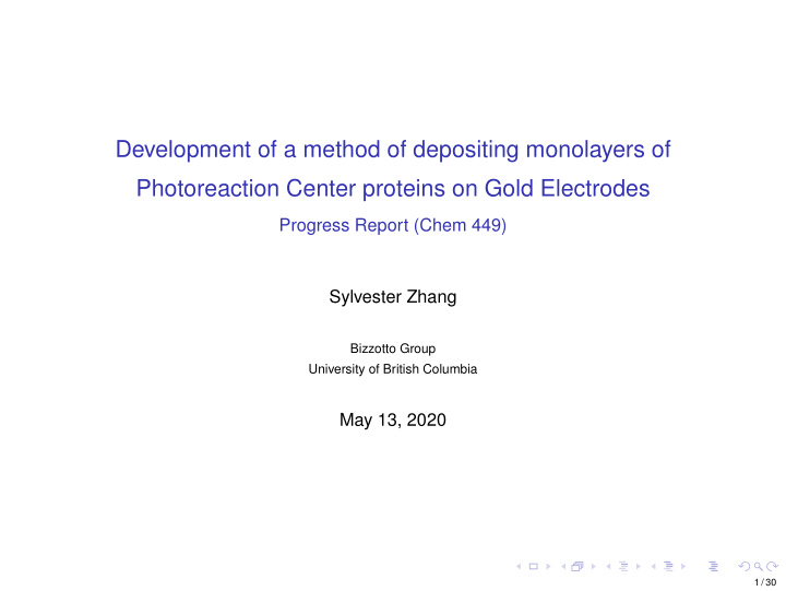 development of a method of depositing monolayers of