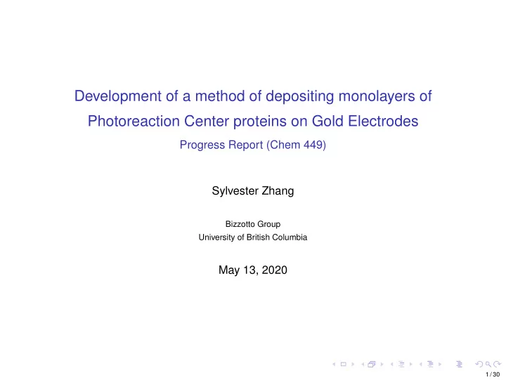 development of a method of depositing monolayers of