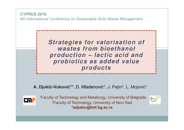 strategies for valorisation of wastes from bioethanol