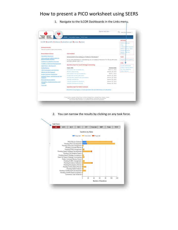 how to present a pico worksheet using seers