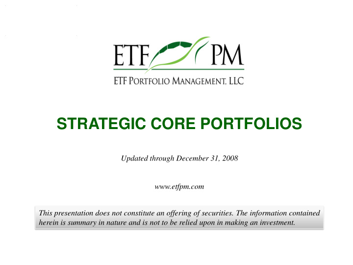 strategic core portfolios