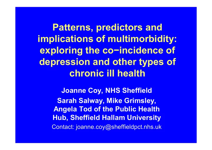 patterns predictors and implications of multimorbidity