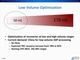 170 mL  50 mL  Optimization of recoveries at low and high volume ranges  Current demand: