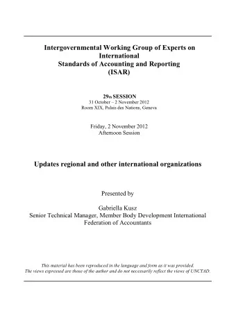 Intergovernmental Working Group of Experts on  International  Standards of Accounting and Reporting