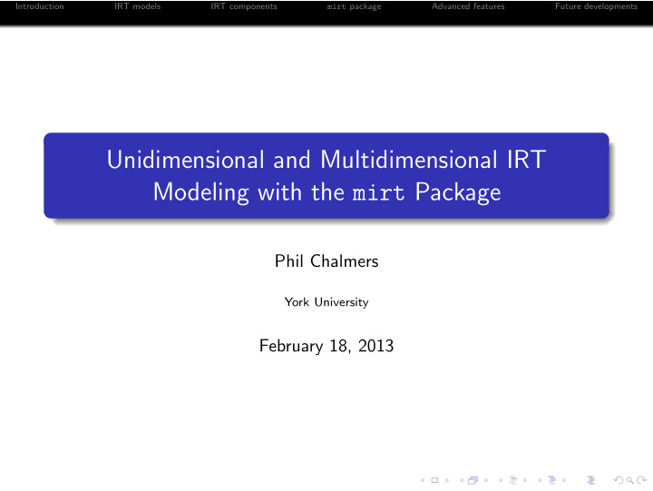 unidimensional and multidimensional irt modeling with the