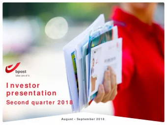 I nvestor  presentation  Second quarter 2 0 1 8  August - Septem ber 2 0 1 8  2  I nvestor