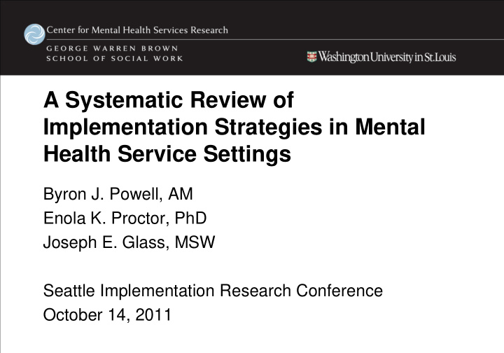 a systematic review of implementation strategies in