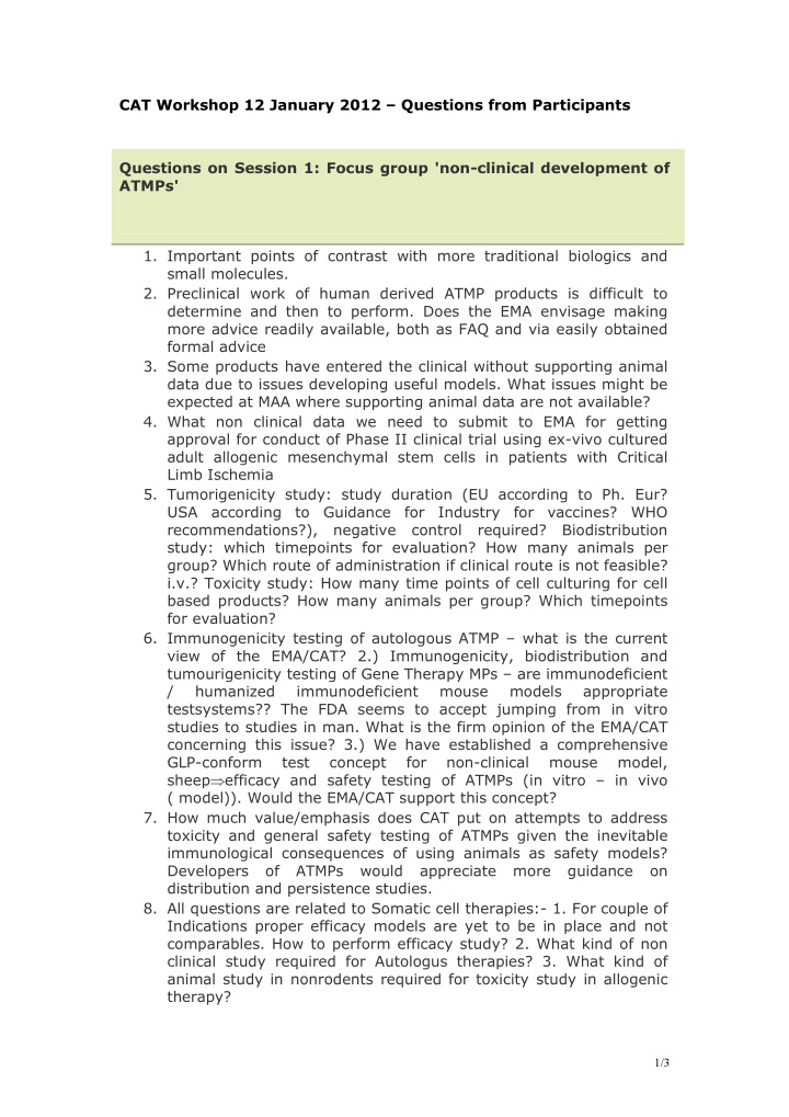 cat workshop 12 january 2012 questions from participants