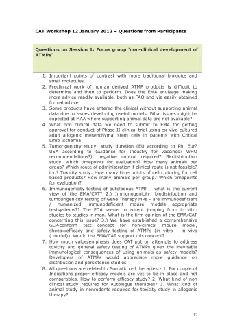 CAT Workshop 12 January 2012  Questions from Participants  Questions on Session 1: Focus group