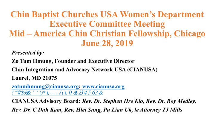 chin baptist churches usa women s department executive