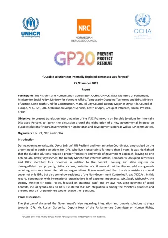 Durable solutions for internally displaced persons: a way forward  25 November 2019  Report