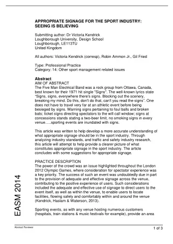 EASM 2014  to the provision of adequate and effective signage across the venue,  contributing to