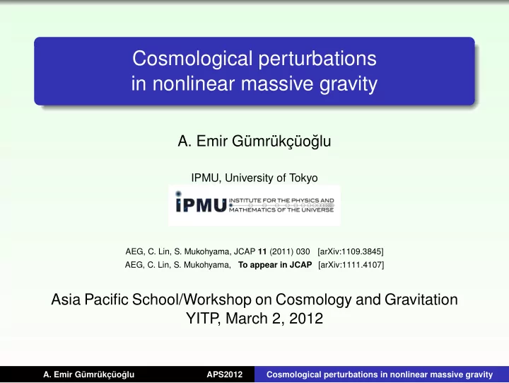 cosmological perturbations in nonlinear massive gravity