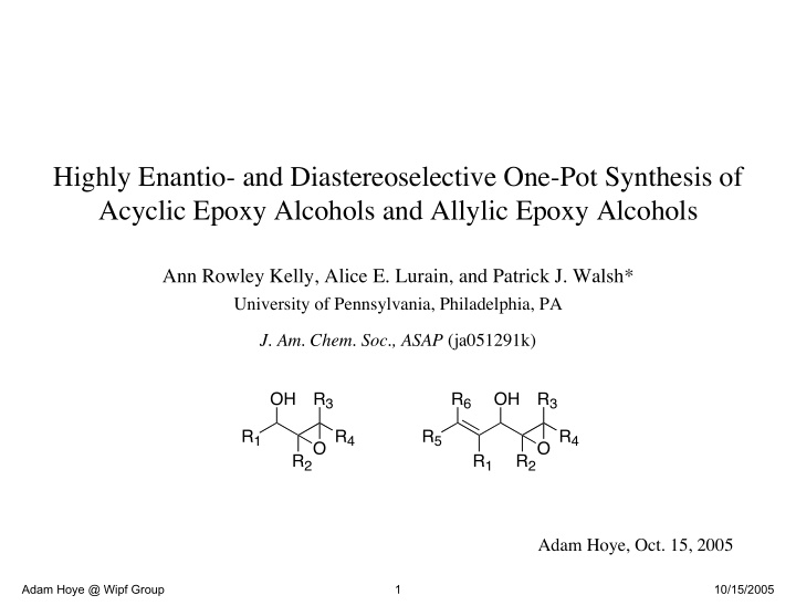 highly enantio and diastereoselective one pot synthesis