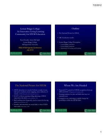 Outline  Lyman Briggs College:  An Innovative Living Learning   The National Picture for STEM