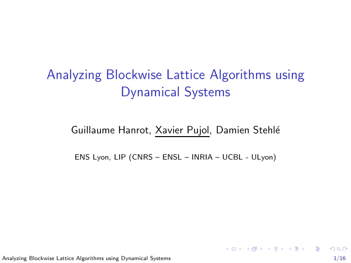 analyzing blockwise lattice algorithms using dynamical