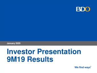 Investor Presentation  9M19 Results  Presentation Outline  I.  Overview  II.  Financial Highlights