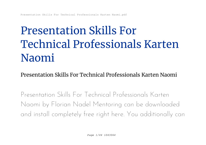 presentation skills for technical professionals karten