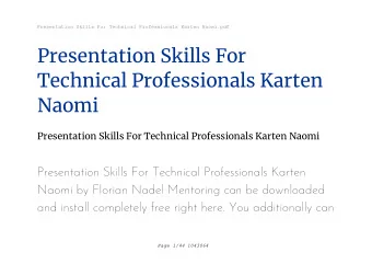 Presentation Skills For  Technical Professionals Karten  Naomi  Presentation Skills For Technical