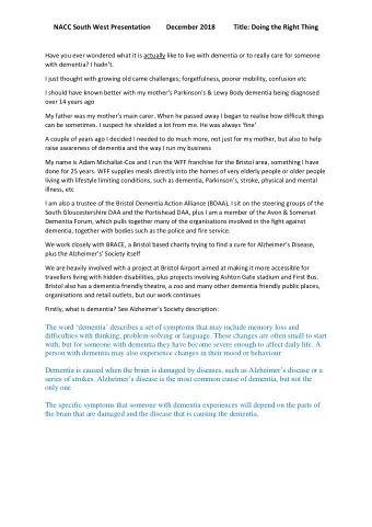 NACC South West Presentation  December 2018 Title: Doing the Right Thing  Have you ever wondered