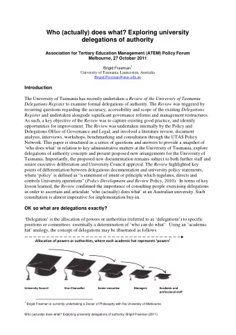 Who (actually) does what? Exploring university  delegations of authority  Association for Tertiary