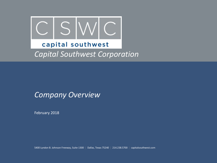 capital southwest corporation company overview