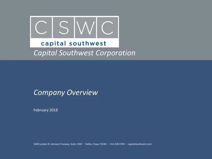 capital southwest corporation company overview