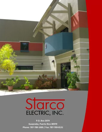 P.O. Box 2079  Guaynabo, Puerto Rico 00970  Phone: 787-789-1000 / Fax: 787-789-8131 Starco Electric