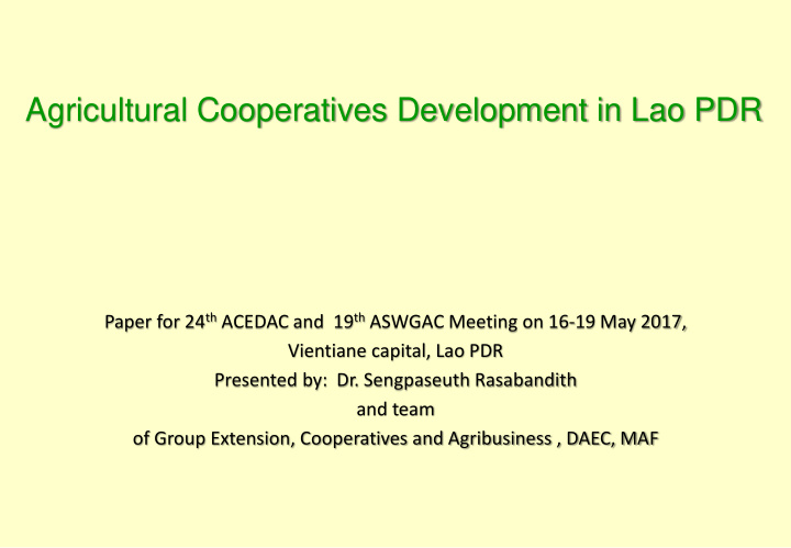 agricultural cooperatives development in lao pdr