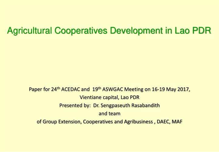 agricultural cooperatives development in lao pdr