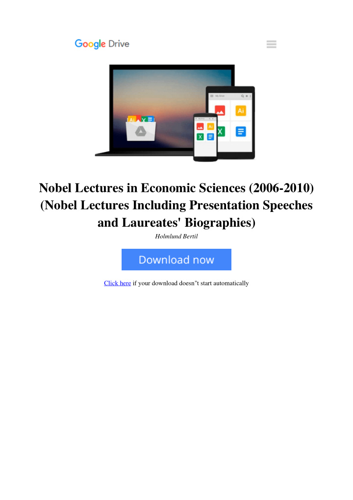 nobel lectures in economic sciences 2006 2010 nobel