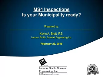 MS4 Inspections  Is your Municipality ready?  Click to edit Master text styles o Second level